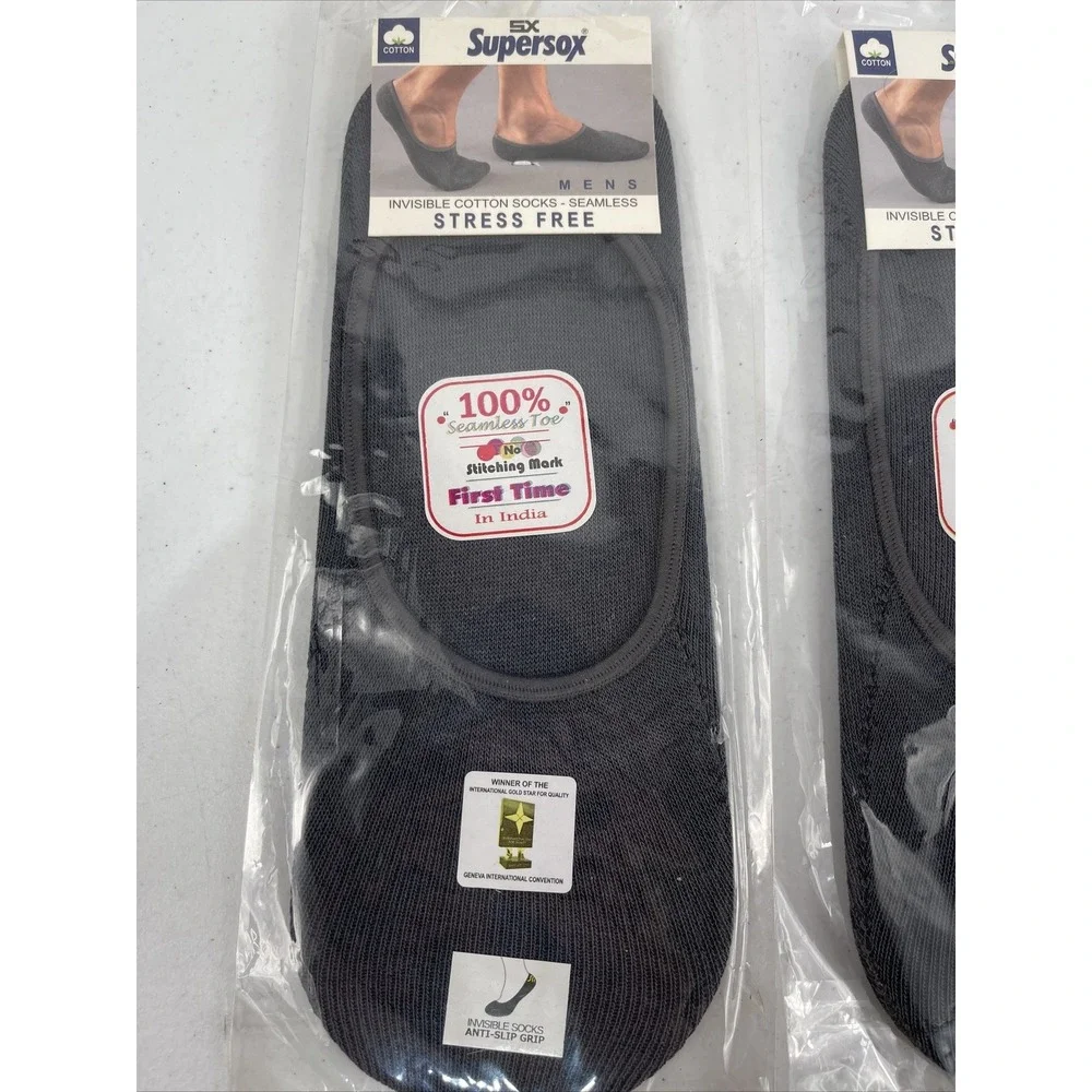 Supersox Lot Of 3‎ Mens Gray Medium Invisible Cotton Socks Seamless 8-10